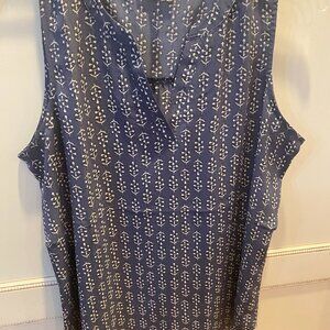 Maurice's Atwood Sleeveless Blue and Cream Sleeveless Blouse Women's Size Large